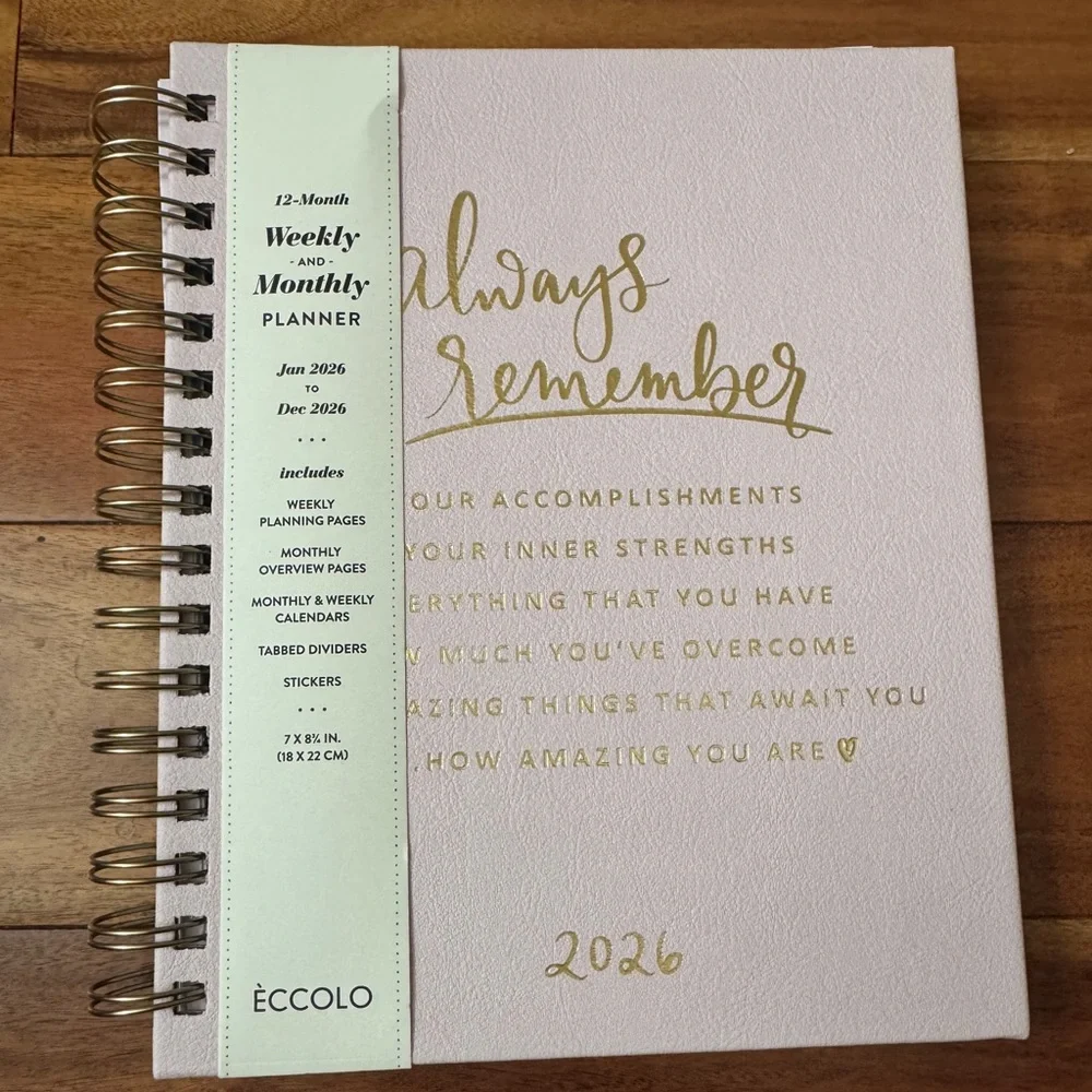 2026 Planners, Eccolo Spiral Agenda Planner, Weekly & Monthly Pages, 12 Months